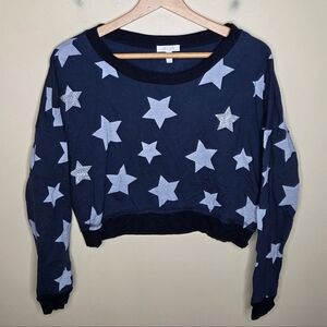 Y2K Delia's | Navy Blue Star Graphic Cropped Boxy Sweatshirt Size XS
